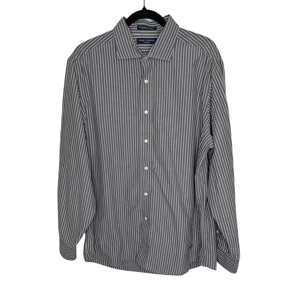 Daniel Cremieux Men's XL Shirt Gray White Stripe Button Up Long Sleeve Workwear